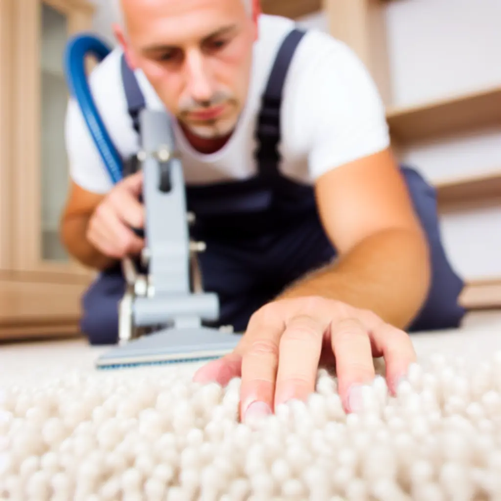 Szakember gyapjú szőnyeg kíméletes tisztítását végzi