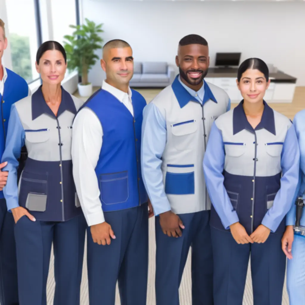 Ecocarpetclean technikusok mosolygós csapata munkaruhában