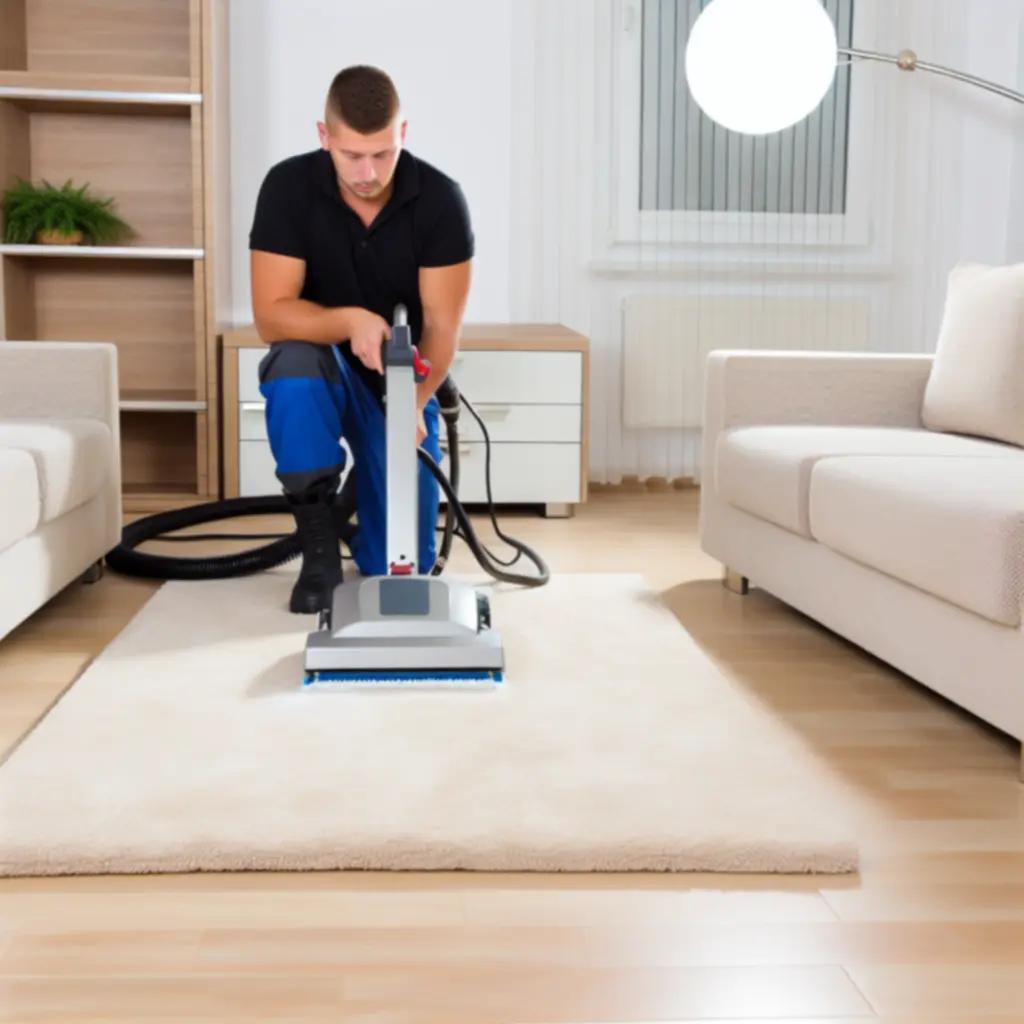 Ecocarpetclean technikus modern szőnyegtisztító gépet használ
