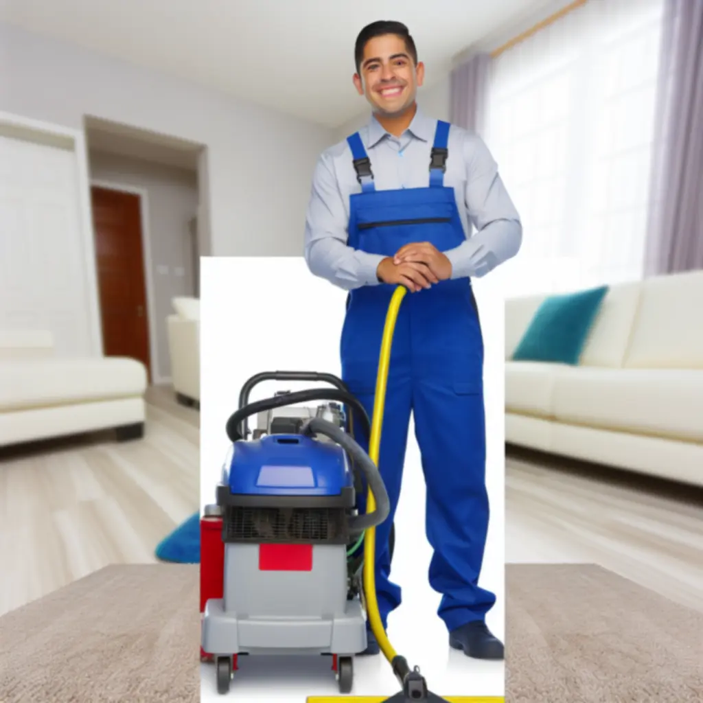 Szőnyegtisztító technikus munka közben professzionális berendezéssel